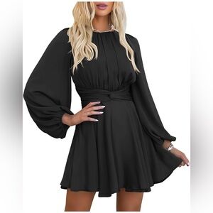 NWT! XL, Women's Satin Long Sleeve, Wrap Tie Waist Flowy Cocktail Mini Dress